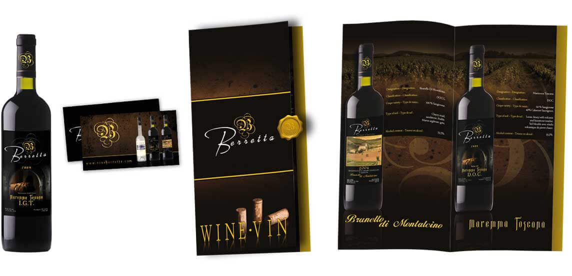 Design et infographie de la brochure imprimée de Vin Berretta