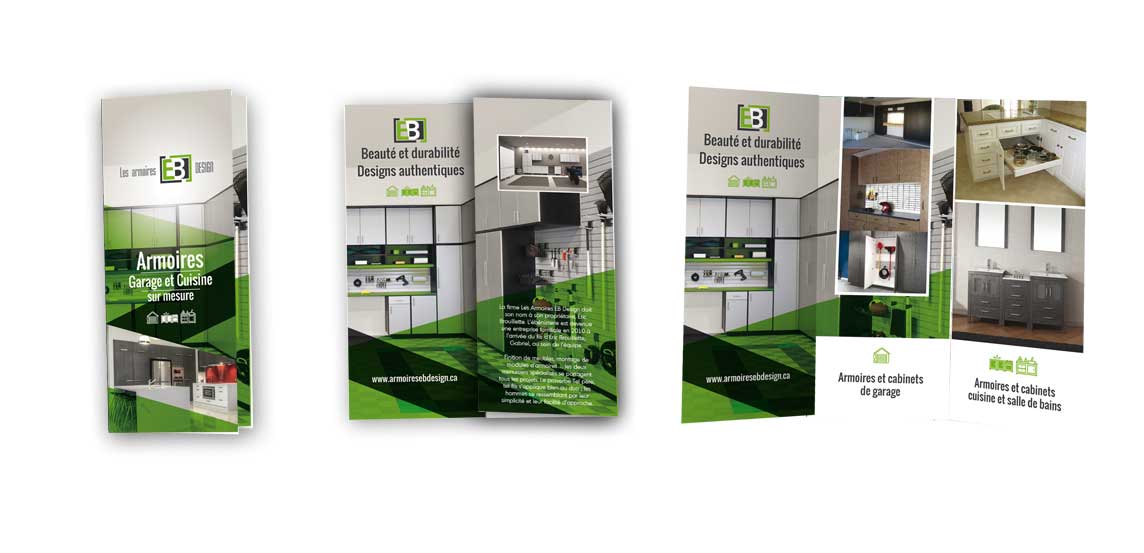 Design et infographie de la brochure imprimée de Les armoires EB design