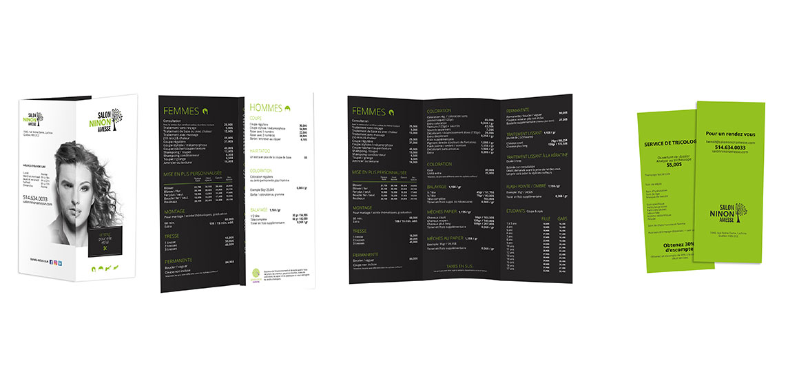 Design et infographie de la brochure imprimée de Salon Ninon Amesse