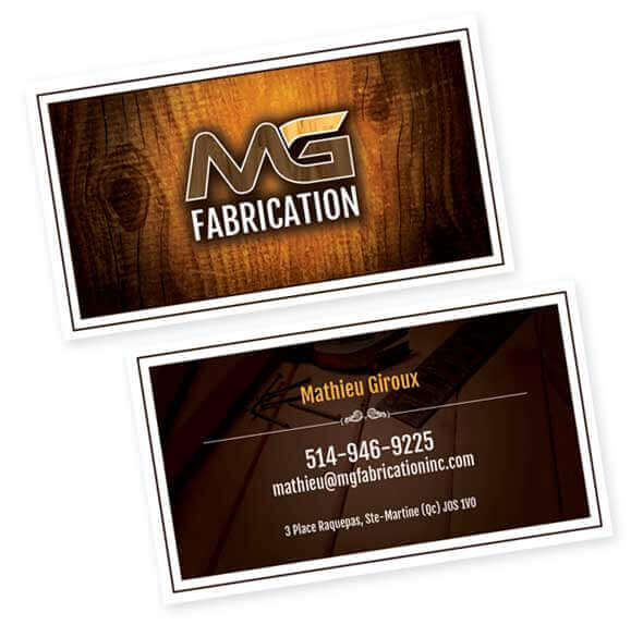 Design et conception de la carte d'affaire MG Fabrication