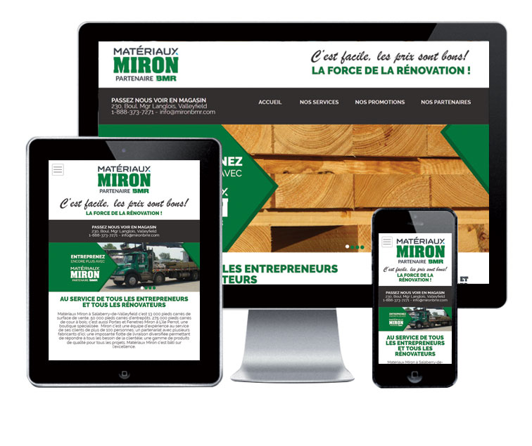 Design et conception du site web Matériaux Miron.