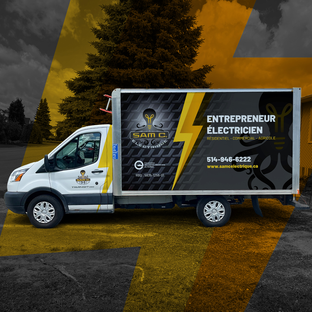 Lettrage camion Sam C Électricien